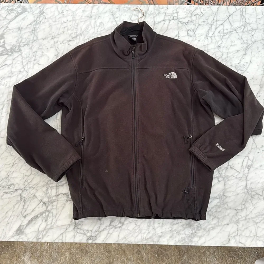 North Face Jacket Mens Fleece Full Zip Black Windwall - XL